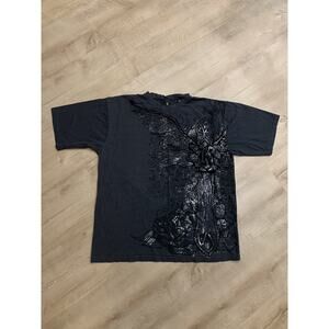 Vintage Y2K Karl Kani Gold T-Shirt Men's XL Goth Grunge Gray Black Wings Cross